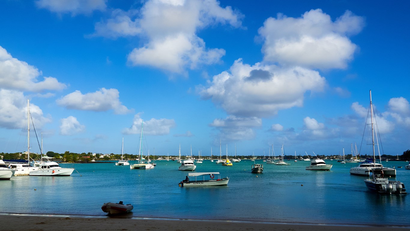 Boats in the view over Grand Baie