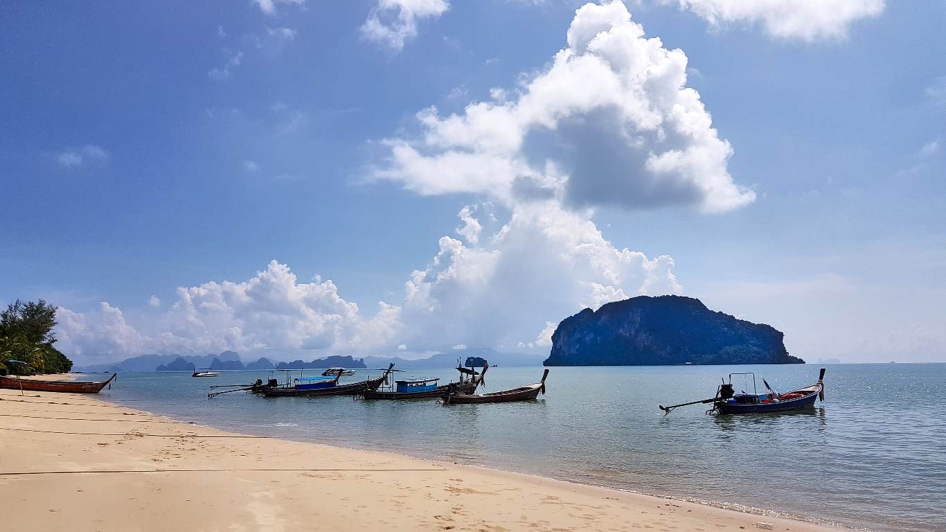 View of island and boats